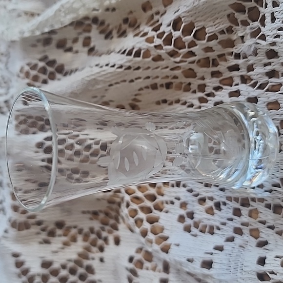 Vintage Floral Etched Glass Small Handled Bud Vase - Picture 2 of 8